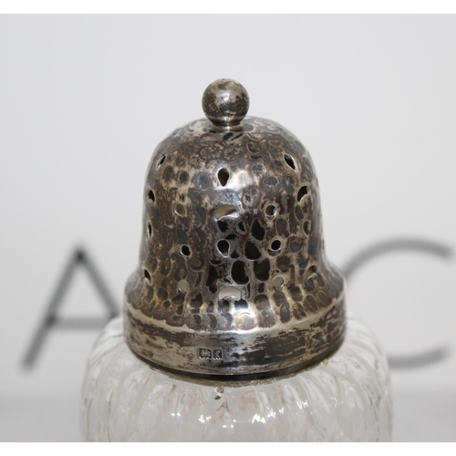 515 - Silver Hallmarked Topped Glass Sugar Shaker 
Height 14cm 
COLLECTION ONLY