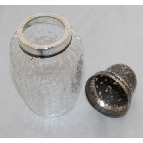 515 - Silver Hallmarked Topped Glass Sugar Shaker 
Height 14cm 
COLLECTION ONLY