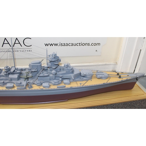 686 - Cased Battleship on Stand within Perspex Case (Small Crack In Case As Shown In  Pictures)
138cm x 40... 