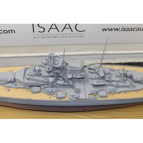 687 - Cased Battleship on Stand within Perspex Case( Crack In Case As Shown In Pictures)
138cm x 40cm
COLL... 