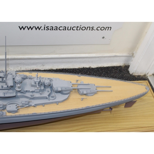 687 - Cased Battleship on Stand within Perspex Case( Crack In Case As Shown In Pictures)
138cm x 40cm
COLL... 