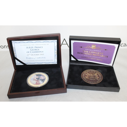 333 - 1 x Boxed Commemorative Medal (The Longest Reigning Monarch1952-2015) And 1 x Boxed HRH Prince Georg... 