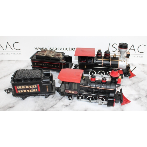 728 - Two Garden Gauge Toy Trains with Work Carriages - Untested - Collection Only...