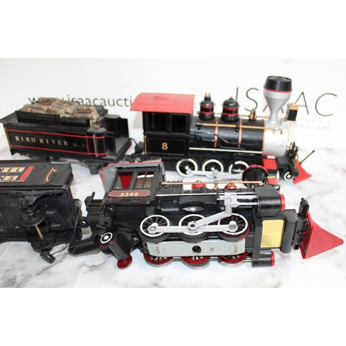 728 - Two Garden Gauge Toy Trains with Work Carriages - Untested - Collection Only...