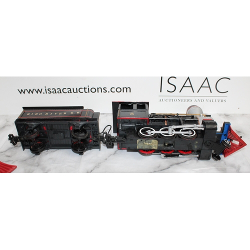 728 - Two Garden Gauge Toy Trains with Work Carriages - Untested - Collection Only...