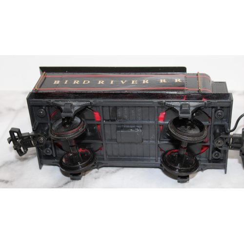 728 - Two Garden Gauge Toy Trains with Work Carriages - Untested - Collection Only...