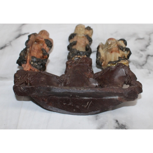 39 - Vintage Soapstone Depicting 3 Immortals - Height 22cm approx