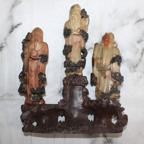 39 - Vintage Soapstone Depicting 3 Immortals - Height 22cm approx