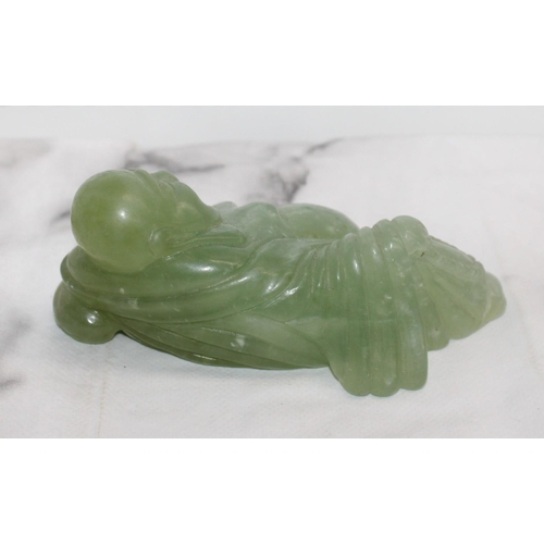 44 - Jade Laying Buddha Figurine - Length 12cm