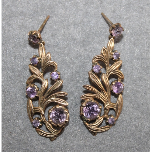 646 - Stamped 375 Gold Amethyst Earrings Total Weight 5.75g