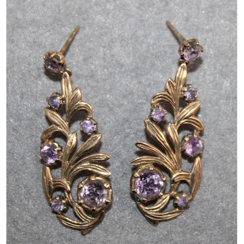 646 - Stamped 375 Gold Amethyst Earrings Total Weight 5.75g