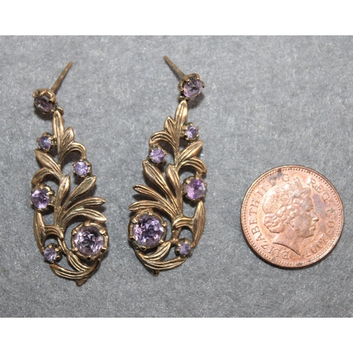 646 - Stamped 375 Gold Amethyst Earrings Total Weight 5.75g