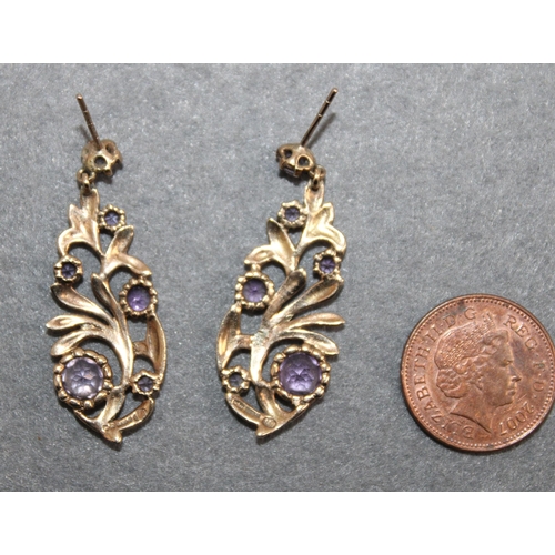 646 - Stamped 375 Gold Amethyst Earrings Total Weight 5.75g