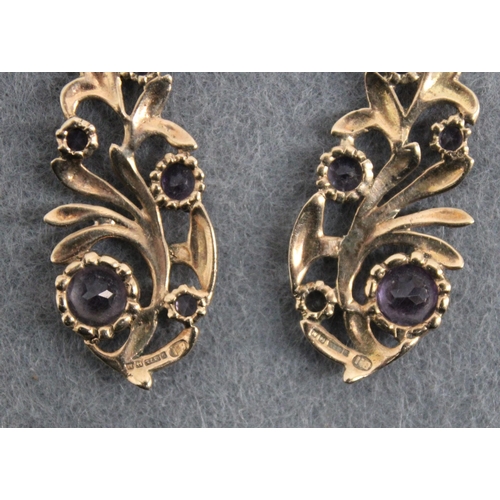 646 - Stamped 375 Gold Amethyst Earrings Total Weight 5.75g