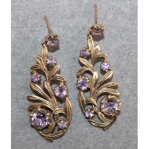 646 - Stamped 375 Gold Amethyst Earrings Total Weight 5.75g