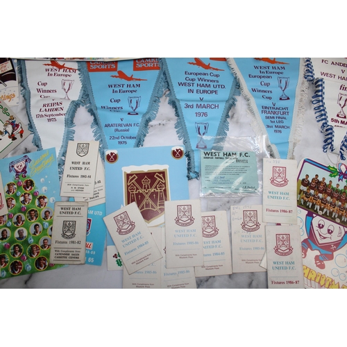 768 - WEST HAM Football Memorabilia 1970-1990 Including Pennants/Club Christmas Cards/Fixture Cards/Progra... 