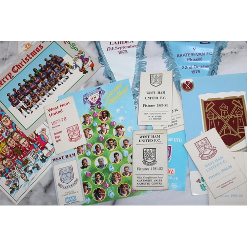 768 - WEST HAM Football Memorabilia 1970-1990 Including Pennants/Club Christmas Cards/Fixture Cards/Progra... 