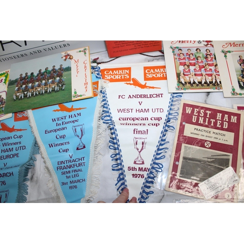 768 - WEST HAM Football Memorabilia 1970-1990 Including Pennants/Club Christmas Cards/Fixture Cards/Progra... 