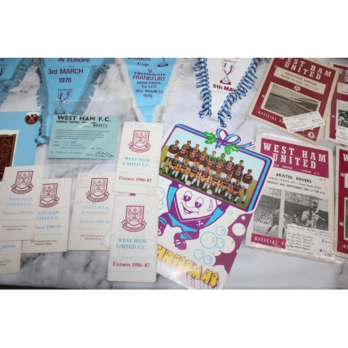 768 - WEST HAM Football Memorabilia 1970-1990 Including Pennants/Club Christmas Cards/Fixture Cards/Progra... 