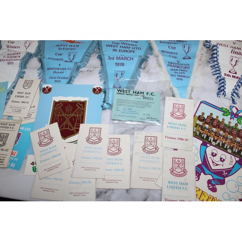 768 - WEST HAM Football Memorabilia 1970-1990 Including Pennants/Club Christmas Cards/Fixture Cards/Progra... 