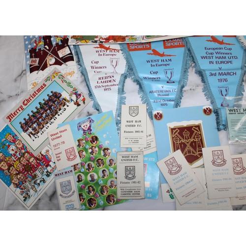 768 - WEST HAM Football Memorabilia 1970-1990 Including Pennants/Club Christmas Cards/Fixture Cards/Progra... 