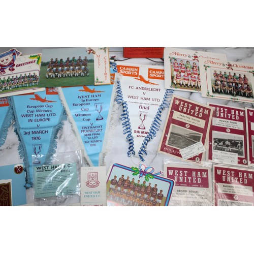 768 - WEST HAM Football Memorabilia 1970-1990 Including Pennants/Club Christmas Cards/Fixture Cards/Progra... 