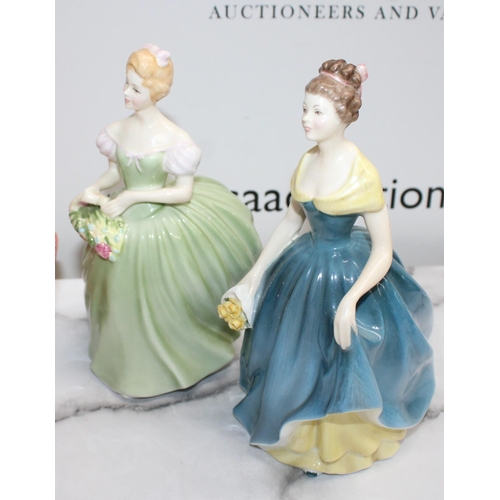 174 - Six Royal Doulton Figurines Unboxed Inc A Lady From Williamsburg 1959/First Waltz 2862/Clarissa 2345... 