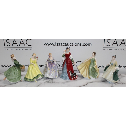 176 - Six Royal Doulton Figurines Unboxed Inc Anne Boleyn/Alexandra 2398/Paula 2906/Grace 2318/Elegance 22... 