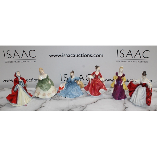 177 - Six Royal Doulton Figurines Unboxed Inc Soiree 2312/ Rachel 2936/Stephanie 2811/Sara 2265/Elyse 2429... 