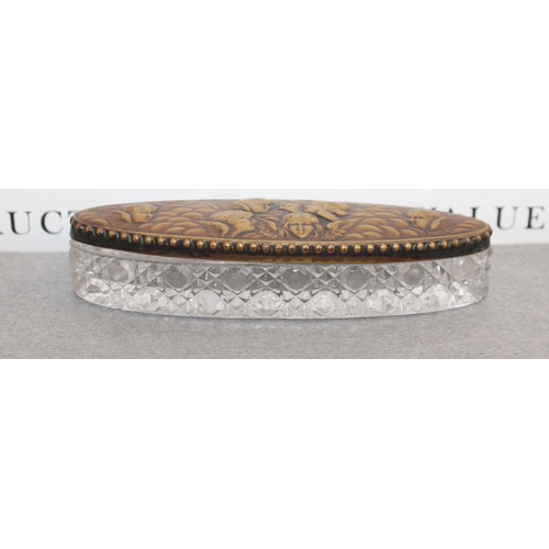 51 - Cut Glass Oval Trinket Dish With Metal Lid