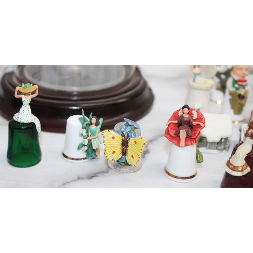 107 - Fairy Thimbles & Other Thimbles Connoisseur Thimble Collectors Club Etc With Display Domes & Some Pa... 