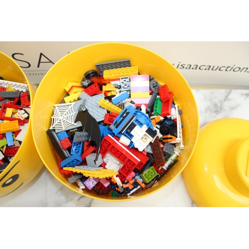 2 x Large Stacking Lego Storage Heads Containing A Quantity Of Lego