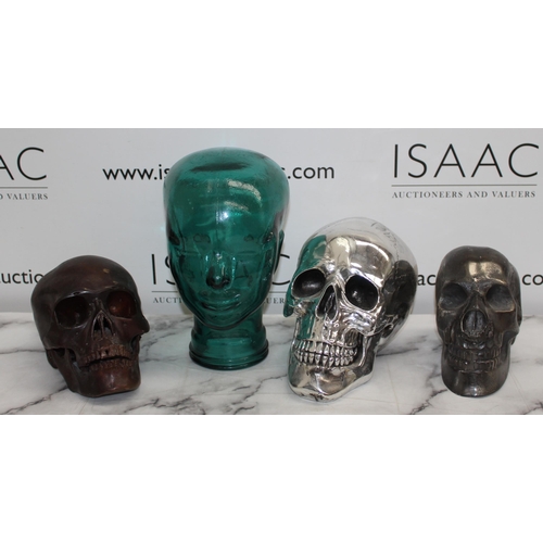 115 - 3 x Skulls & One Glass Head 27CM COLLECTION ONLY