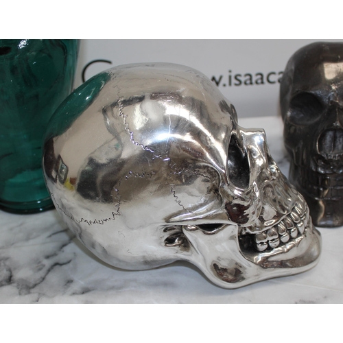115 - 3 x Skulls & One Glass Head 27CM COLLECTION ONLY