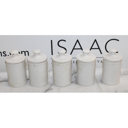 140 - Five Ceramic Herb Jars - All 10cm Tall ( Various Conditions as per pictures)

Collection Only