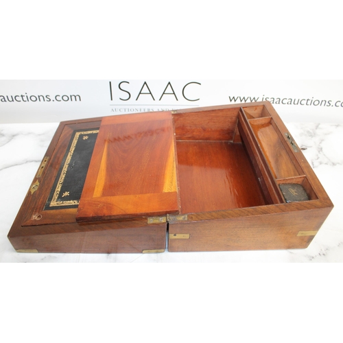 147 - Wooden Writing Desk With Ink Pot & Key 30 x 22.5 x 15cm