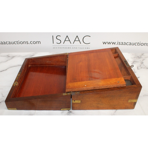 147 - Wooden Writing Desk With Ink Pot & Key 30 x 22.5 x 15cm