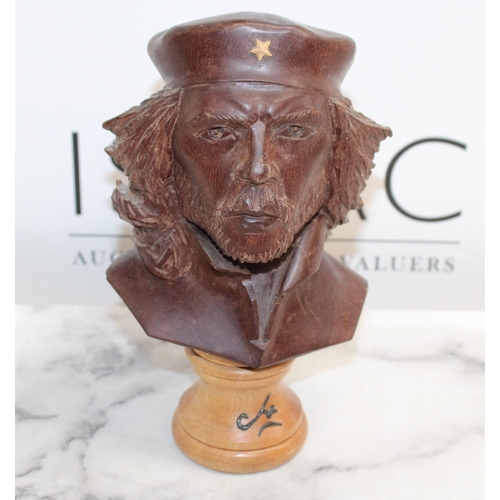 157 - Carved Wooden Bust Che Guevara Height 21.5cm Cuba