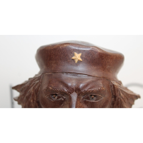 157 - Carved Wooden Bust Che Guevara Height 21.5cm Cuba