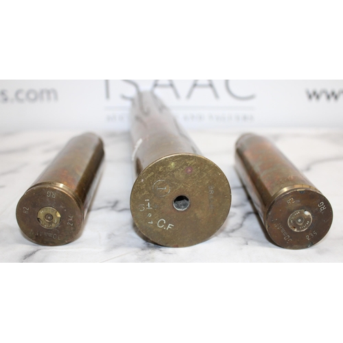 239 - 3 x Brass Military Shells Tallest 37.5cm