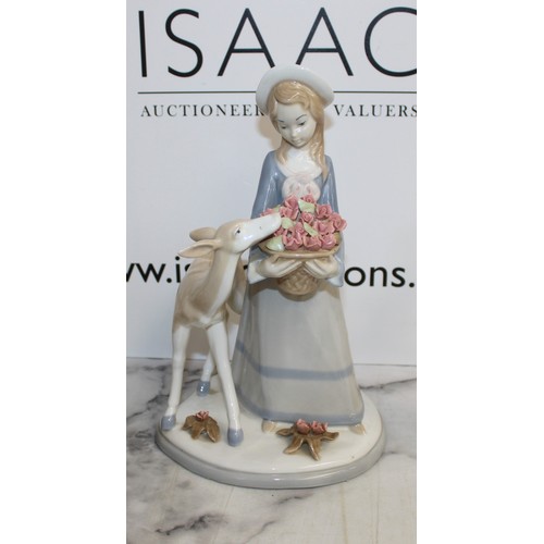 42 - Unboxed 3 x Figurines Inc-Porcelanas De Mediterraneo Valencia Figurine Of Girl Holding Flowers/VTG D... 