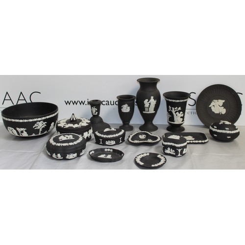 52 - Quantity Of Black Wedgewood 
Tallest:18cm
COLLECTION ONLY