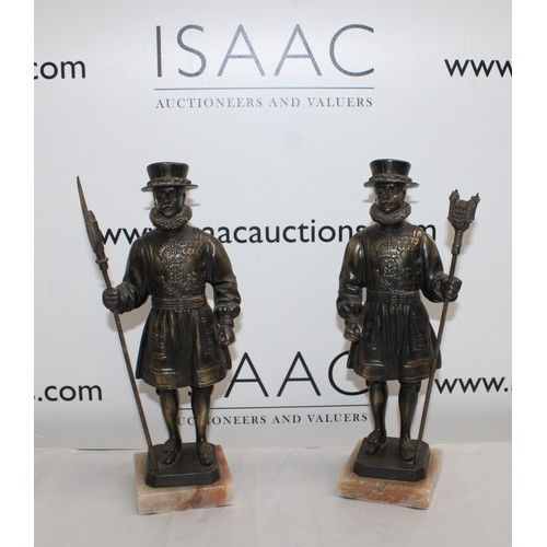 3 - Two Beefeater Statues On Marble Plinths Signed Limousin  Height-31cm