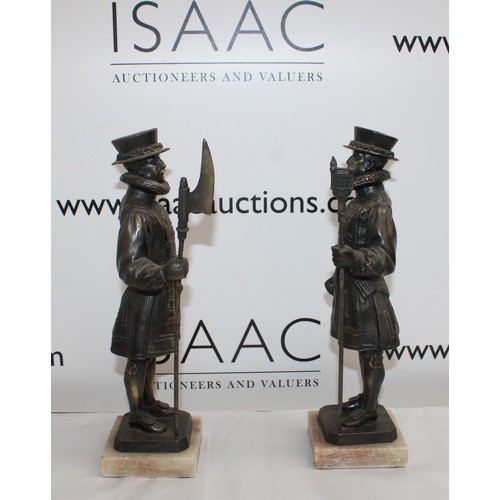 3 - Two Beefeater Statues On Marble Plinths Signed Limousin  Height-31cm