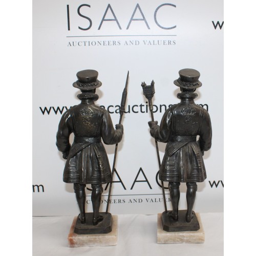 3 - Two Beefeater Statues On Marble Plinths Signed Limousin  Height-31cm