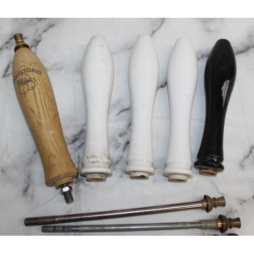 247 - Five Beer Pump Handles and Accessories ( 4 Ceramic / 1 Wooden)