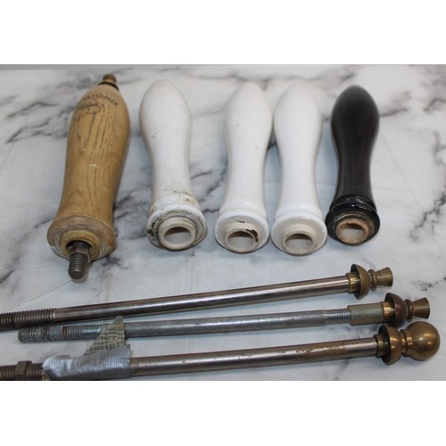 247 - Five Beer Pump Handles and Accessories ( 4 Ceramic / 1 Wooden)