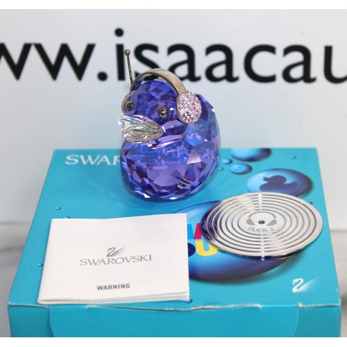 79 - Boxed Swarovski Happy Duck DJ Version With Headphones And Record Pedestal