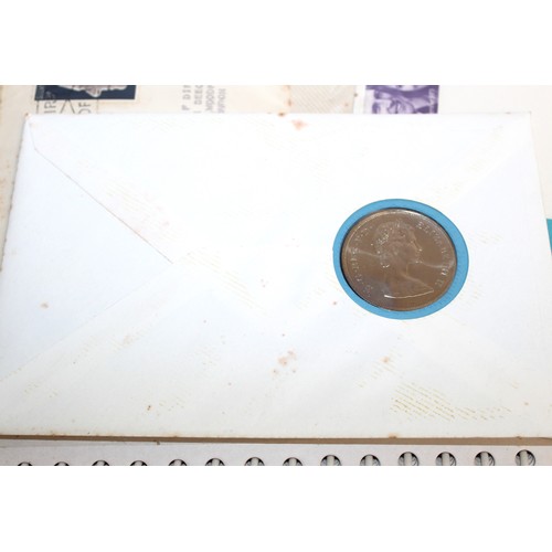 348 - 2 x Albums Containing A selection Of Stamps Some First Day Covers One With Coin And One Unfranked  P... 