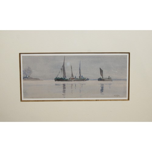 240 - Signed Watercolour - William Lionel Wyllie R.A. ( 1851-1931) - Thames Barges Making Sail At Dawn On ... 